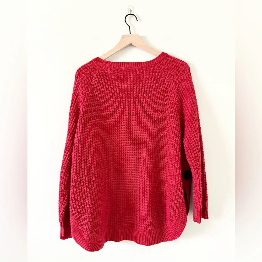 Magnolia Lane Chunky Knit Sweater with Side Button Detail in Red Size L - Picture 3 of 5